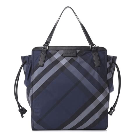 BURBERRY Nylon Check Small Buckleigh Packable Tote Navy 